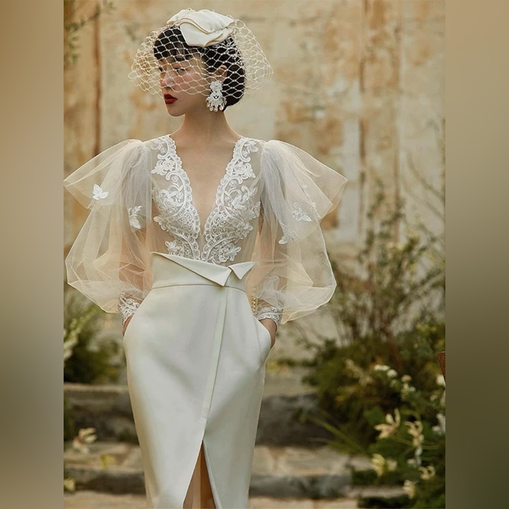 Vintage Wedding Dress A-Line V Neck Lace